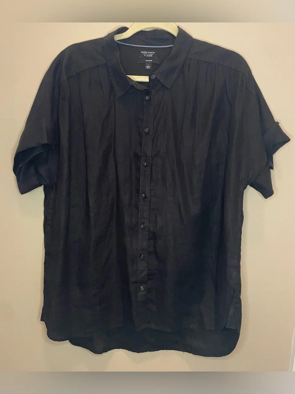 J Crew Irish Linen Baird McNutt Relaxed Fit Short-Sleeve Shirt - Black - Size L